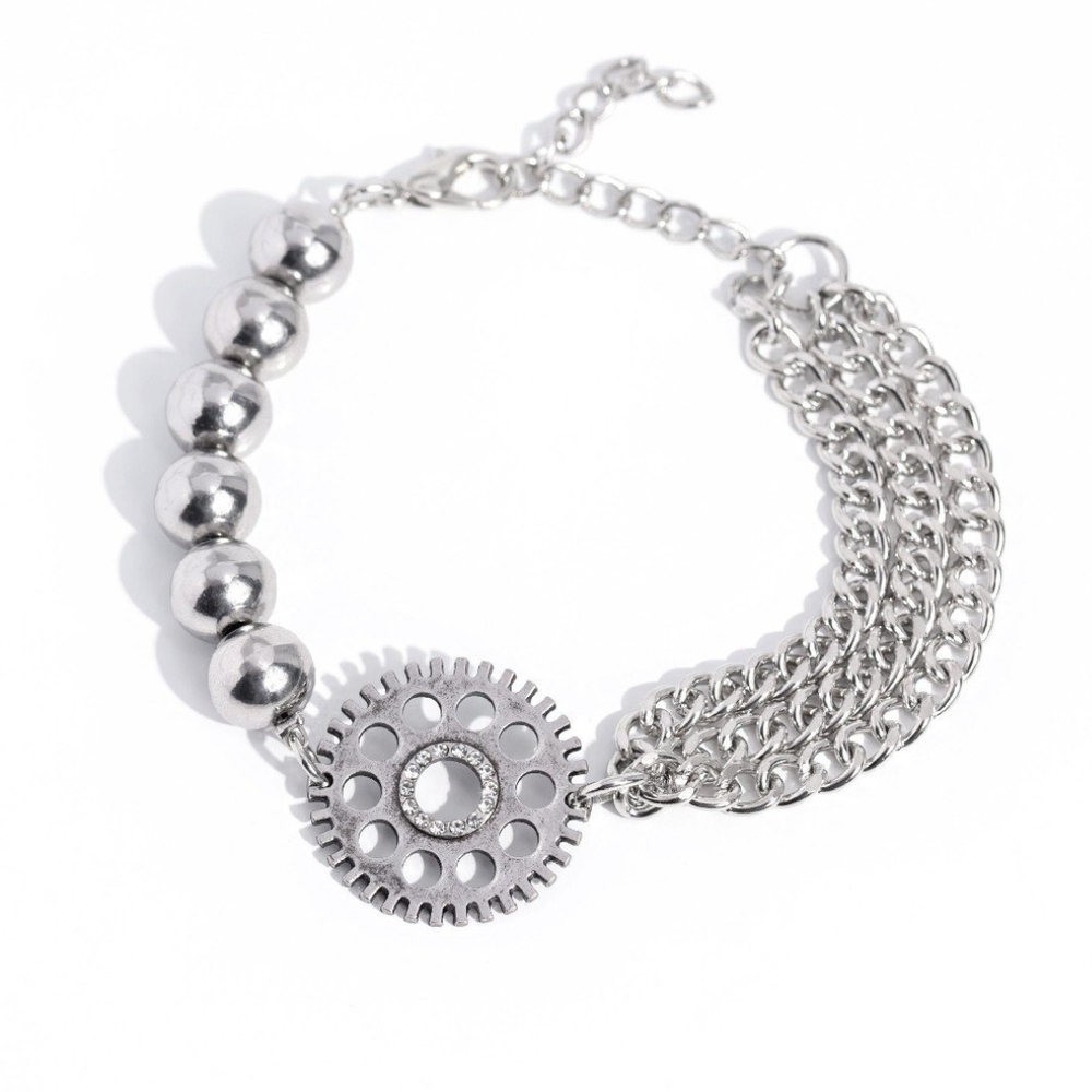 Paparazzi Silver Chain-Link Bracelet with Bead Accents Age of STEAMPUNK White